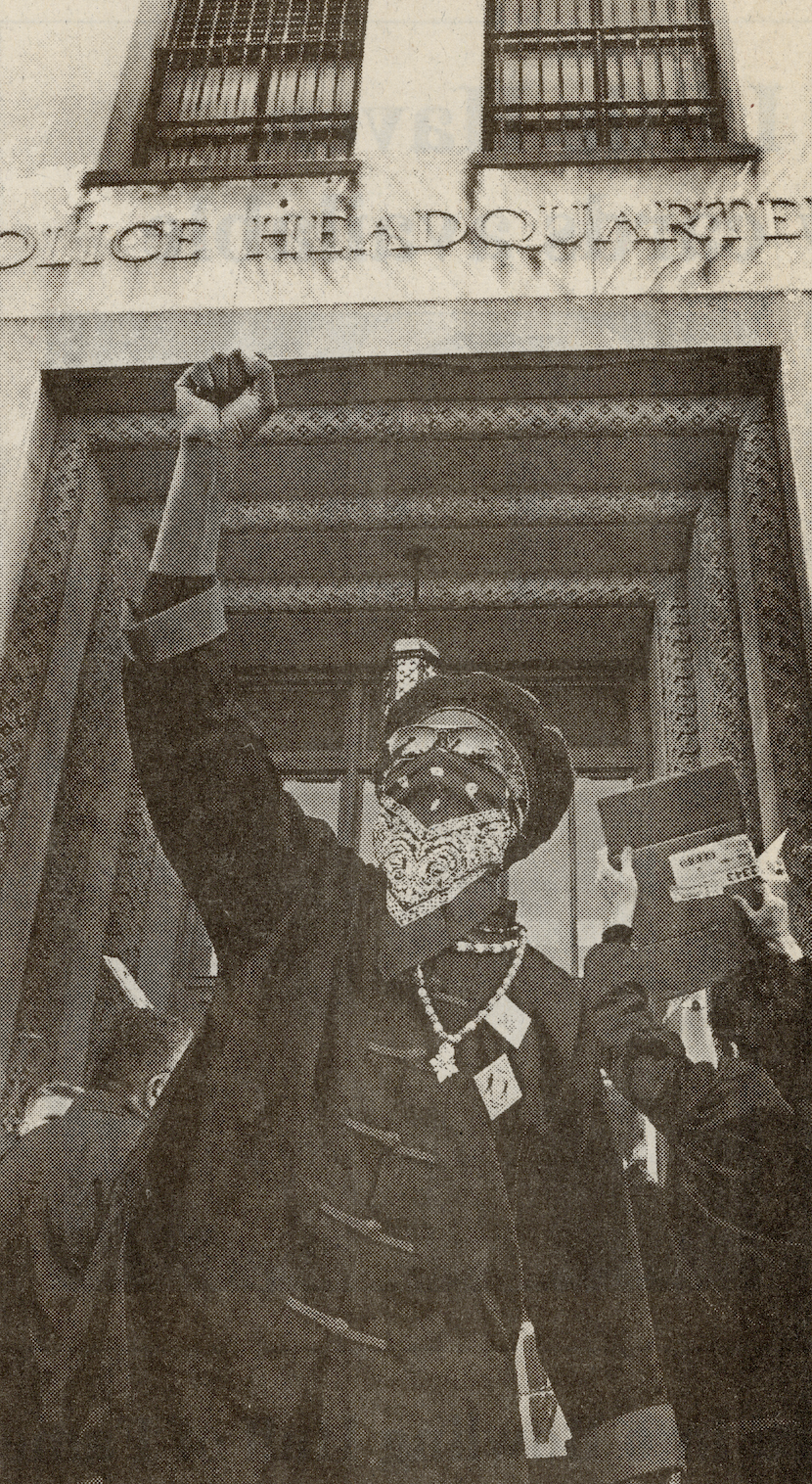 Vincent Terrell marches outside St. Louis Police headquarters, 2002
