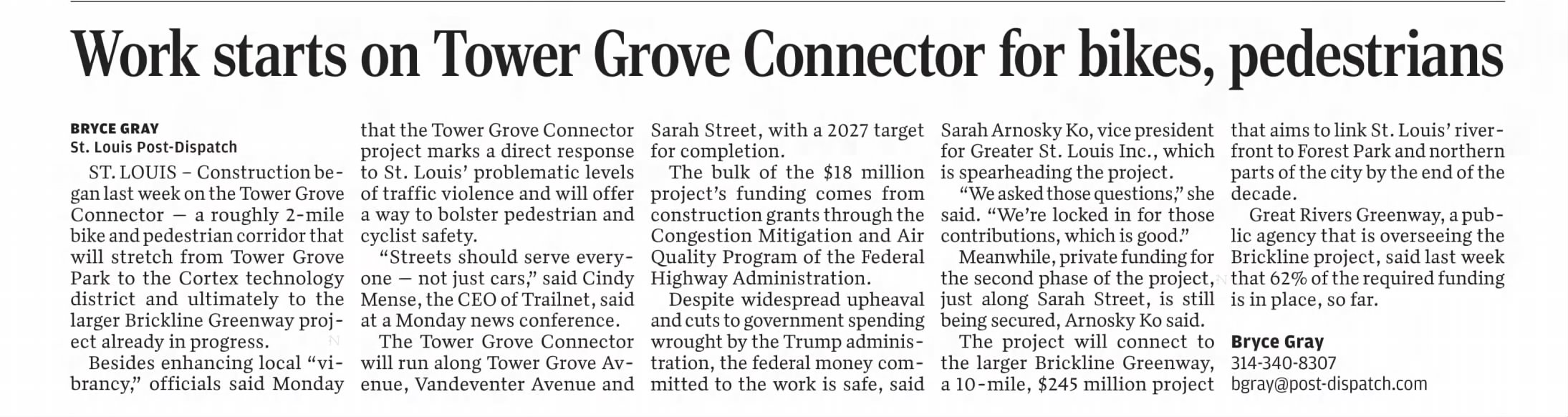 Work starts on Tower Grove Connector for bikes, pedestrians
https://www.newspapers.com/image/1216619101/