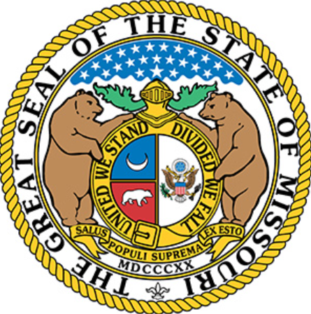 The Great Seal of Missouri
The shield is encircled by a belt inscribed with the phrase, “united we stand divided we fall,” implying that not only should Missourians work together, but Missourians should work with all other states and the federal government. Two grizzly bears on either side of the shield symbolize the state’s strength and its citizens’ bravery. The bears stand atop a scroll bearing the state motto, “salus populi suprema lex esto.” (See the state motto page for more.) Below this scroll are the Roman numerals for 1820, the year Missouri began its functions as a state.

The helmet above the shield represents state sovereignty, and the large star atop the helmet surrounded by 23 smaller stars signifies Missouri’s status as the 24th state. The cloud around the stars indicates the difficulties Missouri went through to become a state. The whole seal is enclosed by a scroll bearing the words, “The Great Seal of the State of Missouri.”
https://www.sos.mo.gov/symbol/seal