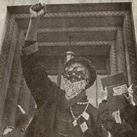 Vincent Terrell marches outside police headquarters, 2002